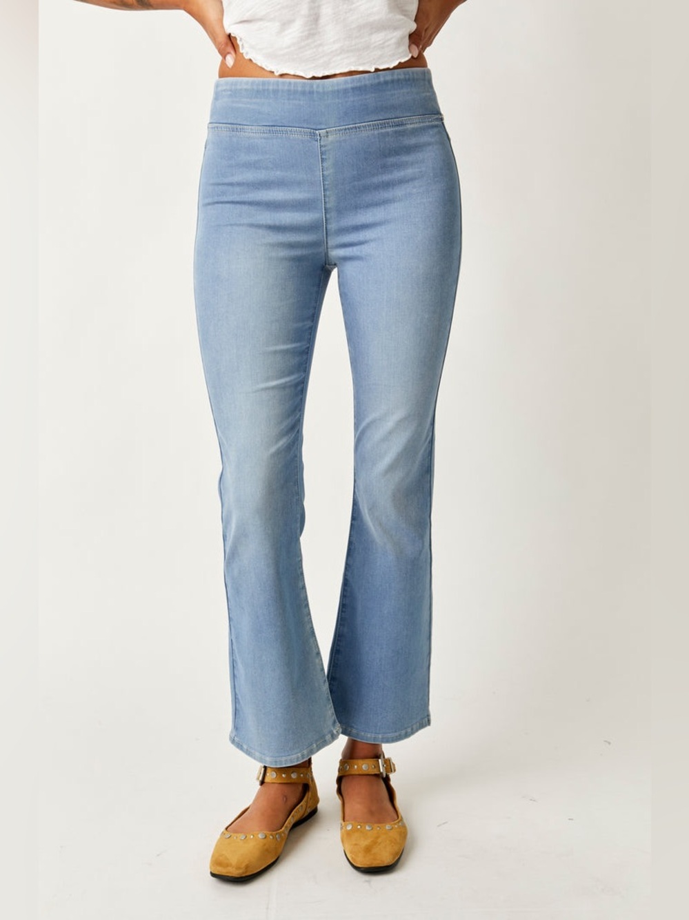 We The Free In My Feelings Cropped Jeans Soft Stretch Denim Ankle Wide Leg Blue